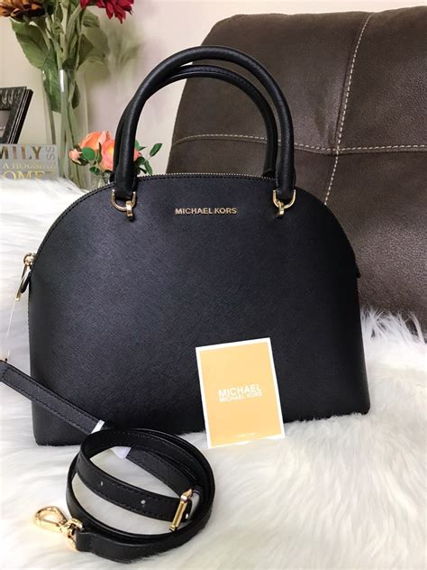 michael kors dome satchel black|michael kors emmy satchel.